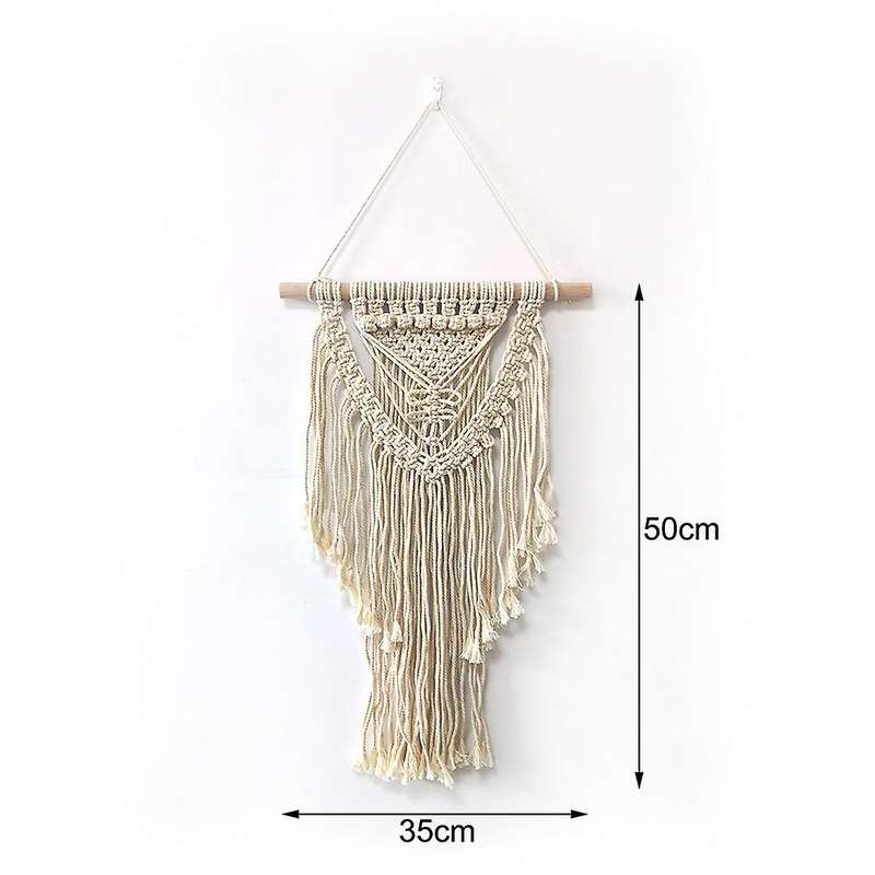 Macrame Boho Wall Hanging Decor, Geometric Tapestry with Long Tassel