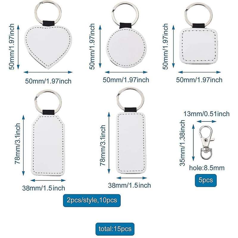 10pcs Sublimation Keychain Blanks Mixed Pu Leather Keychain Heart
