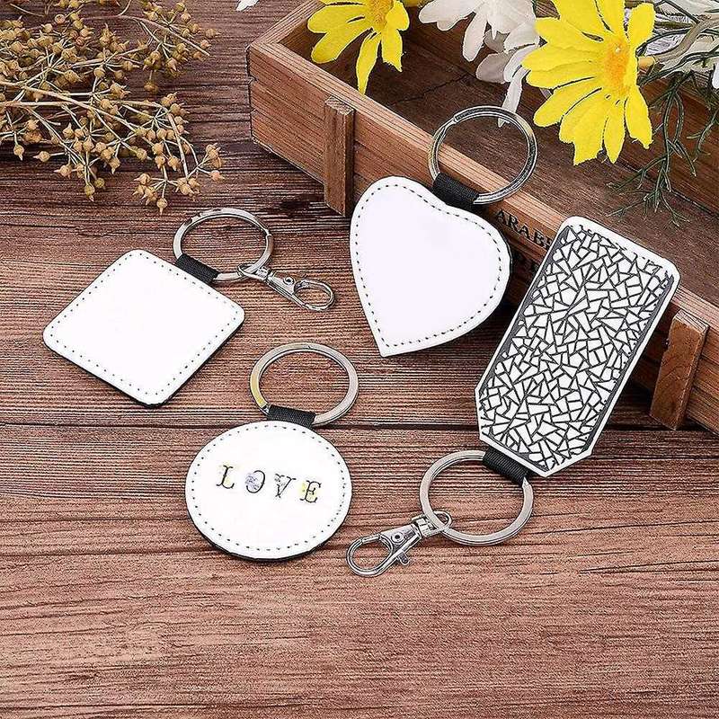 10pcs Sublimation Keychain Blanks Mixed Pu Leather Keychain Heart