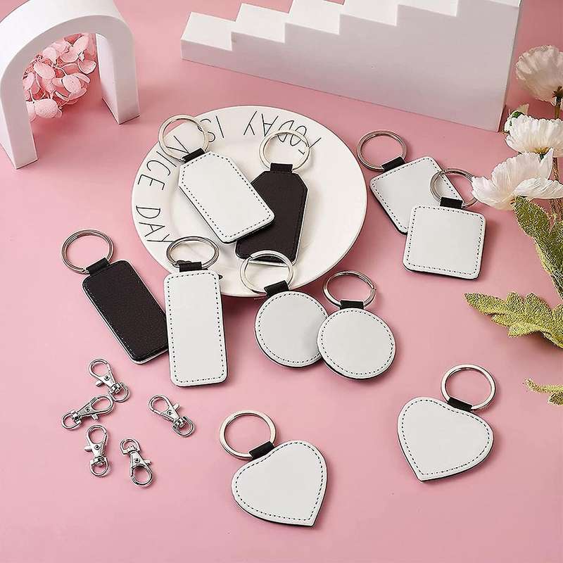 10pcs Sublimation Keychain Blanks Mixed Pu Leather Keychain Heart