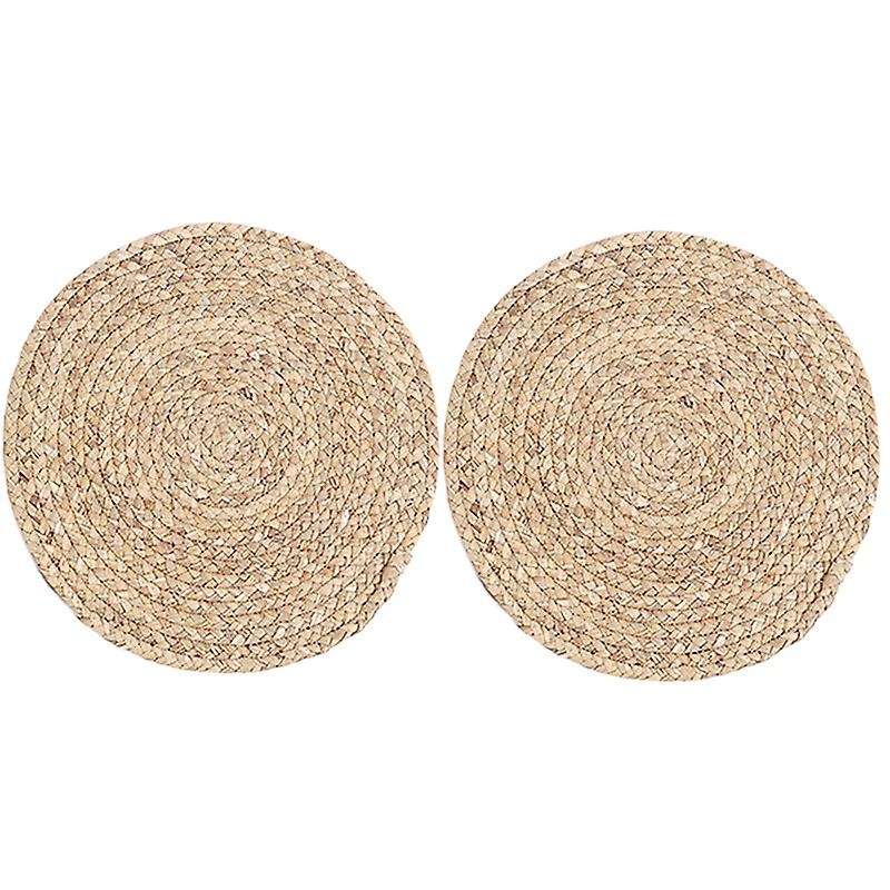 2pcs 36cm Natural Water Gourd Placemat Round Woven Rattan Table Mat