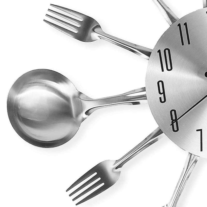Metal Kitchen Cutlery Wall Clock 14 Inch for Home Decor,silver