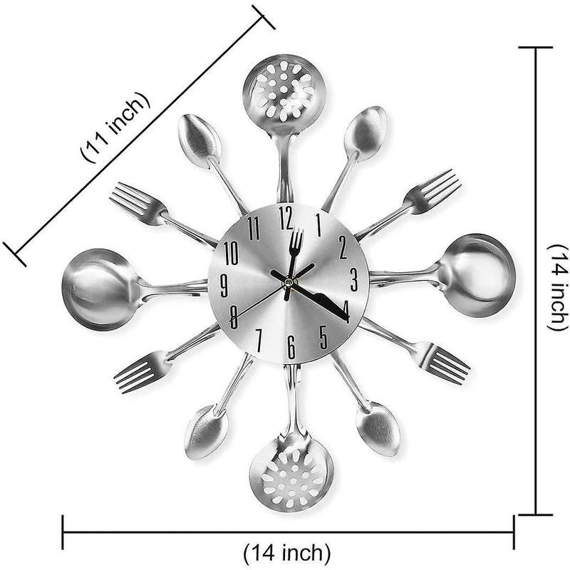 Metal Kitchen Cutlery Wall Clock 14 Inch for Home Decor,silver