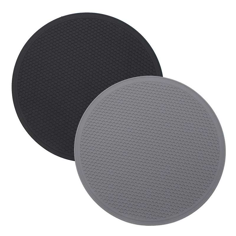 2pcs Round Insulation Silicone Mats Non-slip Heat(dark Gray)