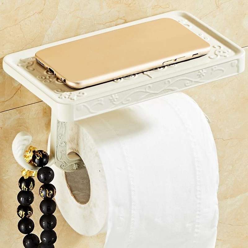 Bathroom Rack Bronze Carved Toilet Paper Holder with Phone Holder A
