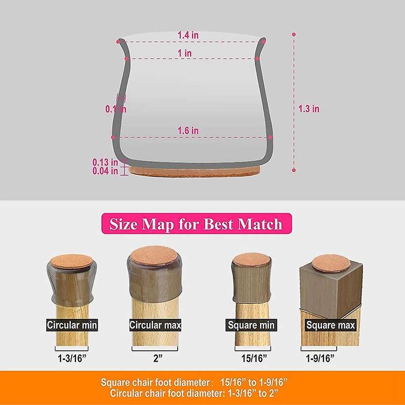Chair Leg Floor Protectors, 28pcs Transparent Silicone Chair Leg Caps