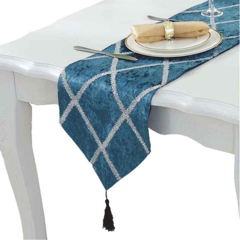 Table Runner with Tassels for Wedding Christmas Party Decoration,blue