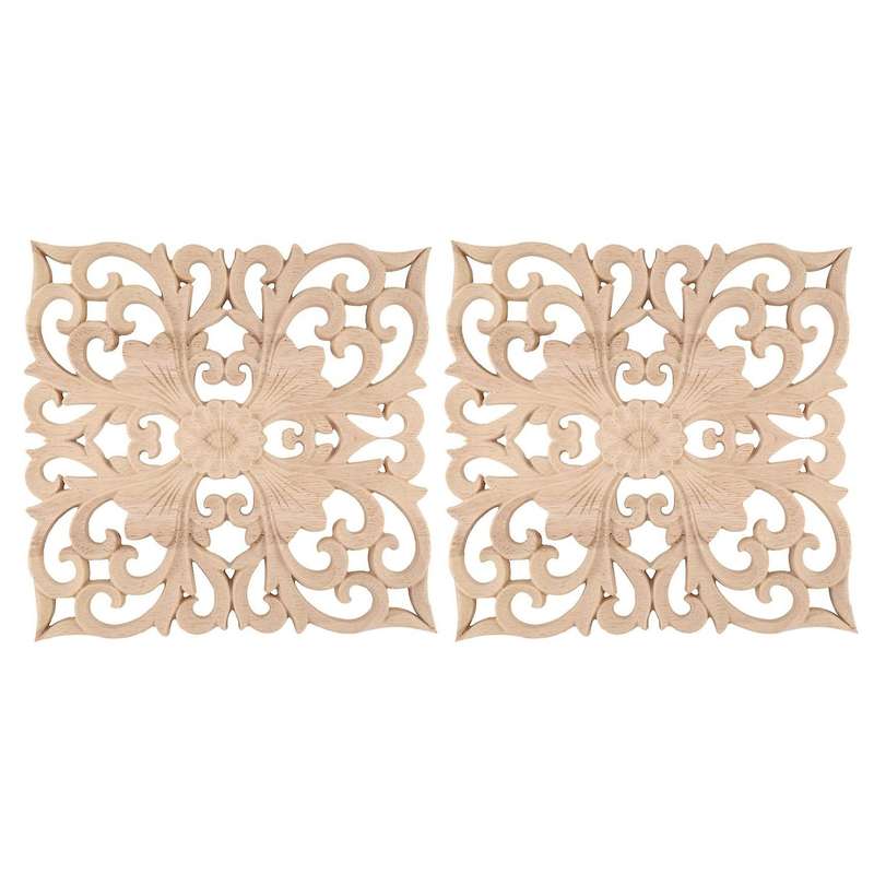 2x Wooden Decal European-style Applique Real Wood Carving 20x20x2cm