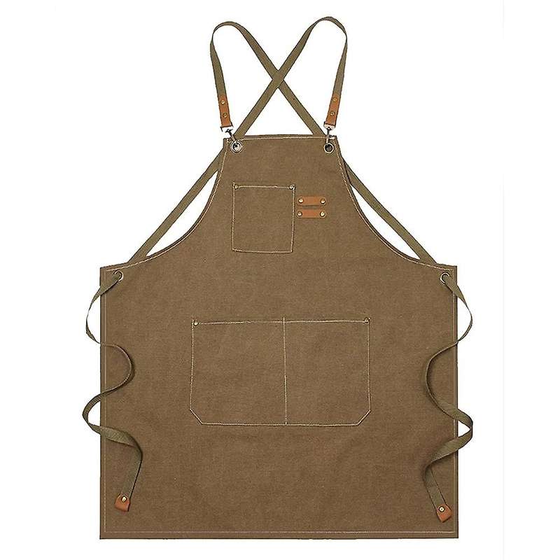 Unisex Canvas Work Apron with 3 Tool Pocket for Workshop Garden