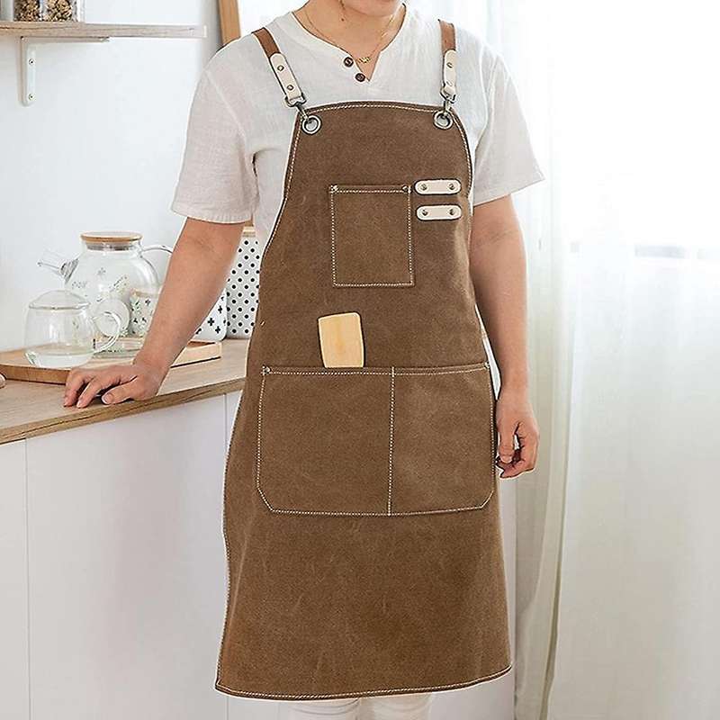 Unisex Canvas Work Apron with 3 Tool Pocket for Workshop Garden