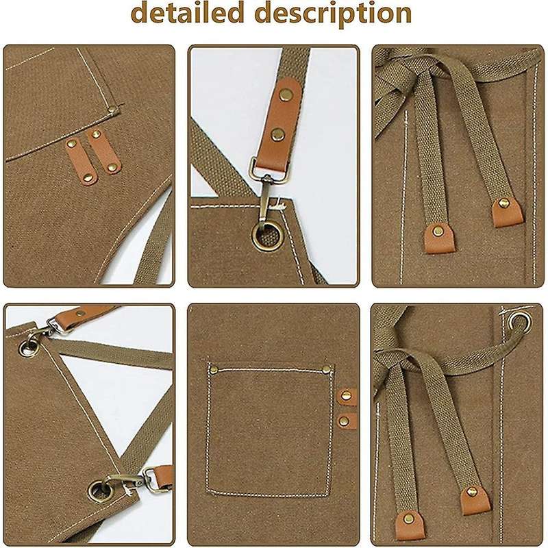 Unisex Canvas Work Apron with 3 Tool Pocket for Workshop Garden