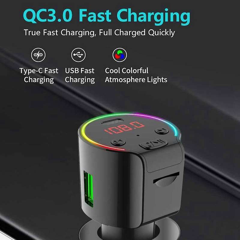 G61 Car Bluetooth 5.0 Fm Transmitter Type-c Qc3.0 Usb Charger Black