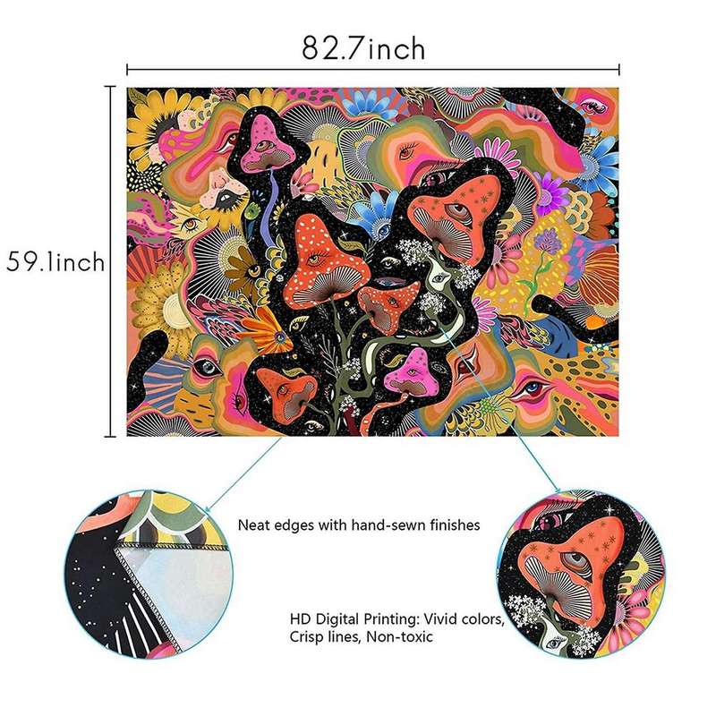 Mushroom Tapestry Trippy Flowers Tapestry for Room(59.1 X 78.7inches)