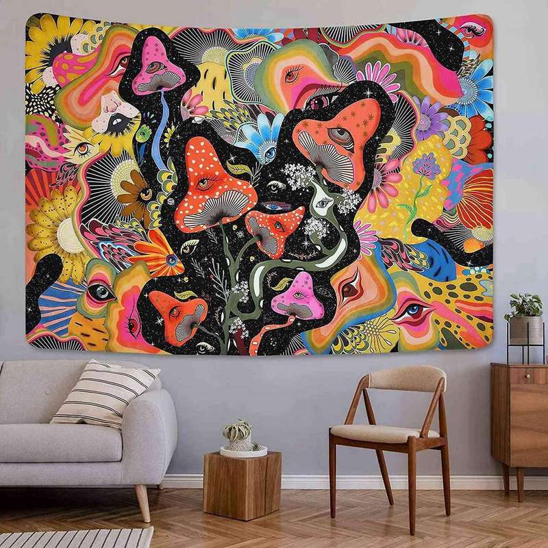 Mushroom Tapestry Trippy Flowers Tapestry for Room(59.1 X 78.7inches)