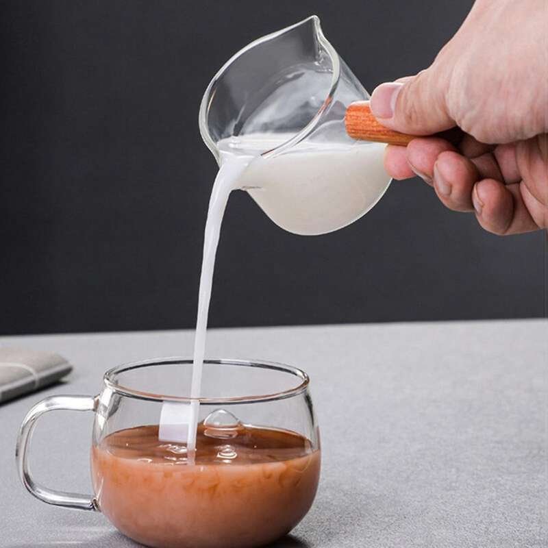 Heat-resistant Glass Measuring Cup with Scale Milk Cup Wooden Handle