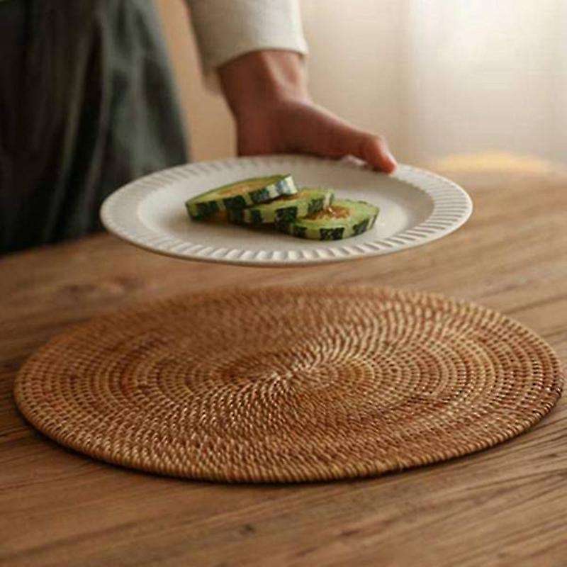 Handwoven Rattan Placemats,round Wicker Table Mats, Natural Woven