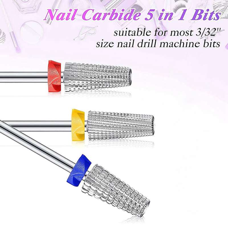 3 Pieces Nail Carbide 5 In 1 Bit Carbide Nail Drill Bit for Both Left