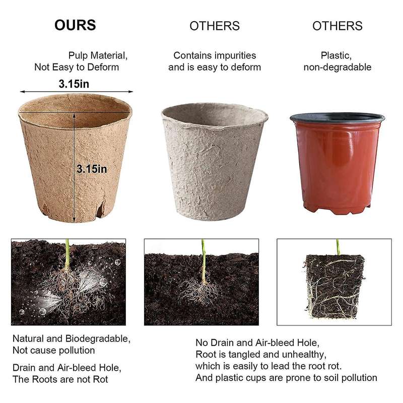 60 Pack Peat Pots for Seedlings, 3.15 Inch for Plant Vegetables