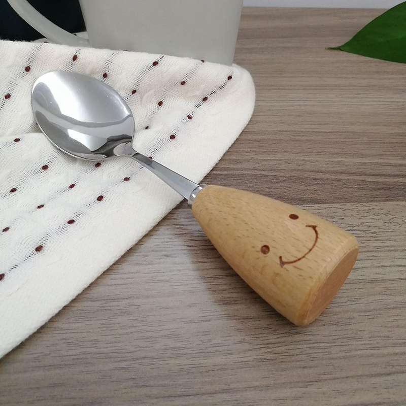 1 Set Wooden Handle Smile Face Tableware Set Children's Tableware
