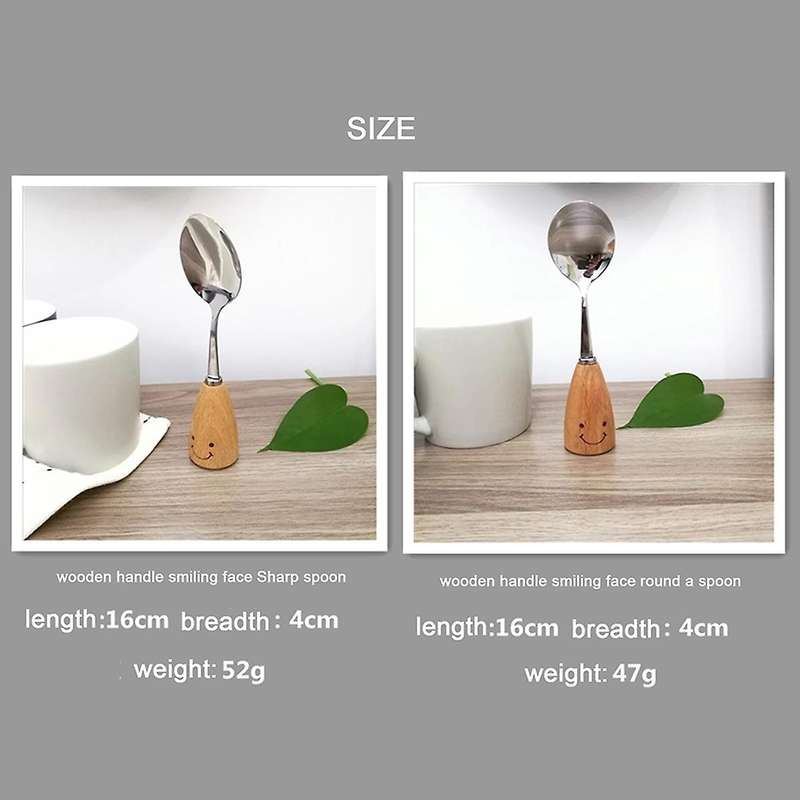 1 Set Wooden Handle Smile Face Tableware Set Children's Tableware