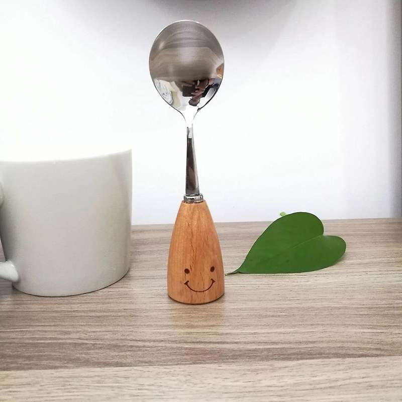 1 Set Wooden Handle Smile Face Tableware Set Children's Tableware