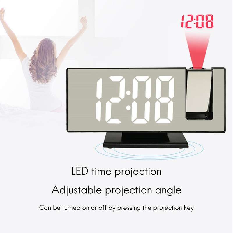 Digital Projection Alarm Clock 7.3 Inch Led Clock for Bedroom White