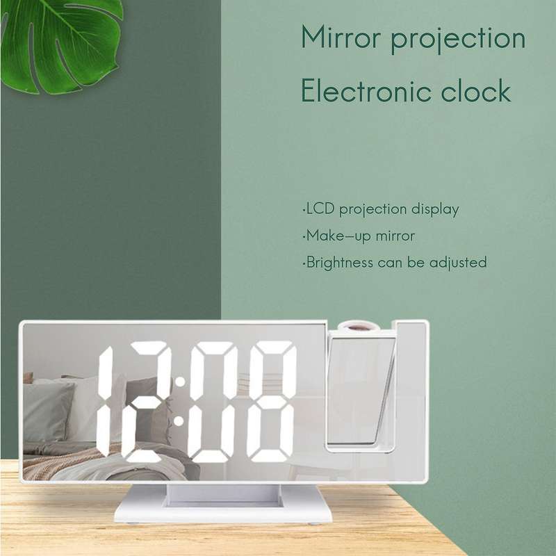 Digital Projection Alarm Clock 7.3 Inch Led Clock for Bedroom White