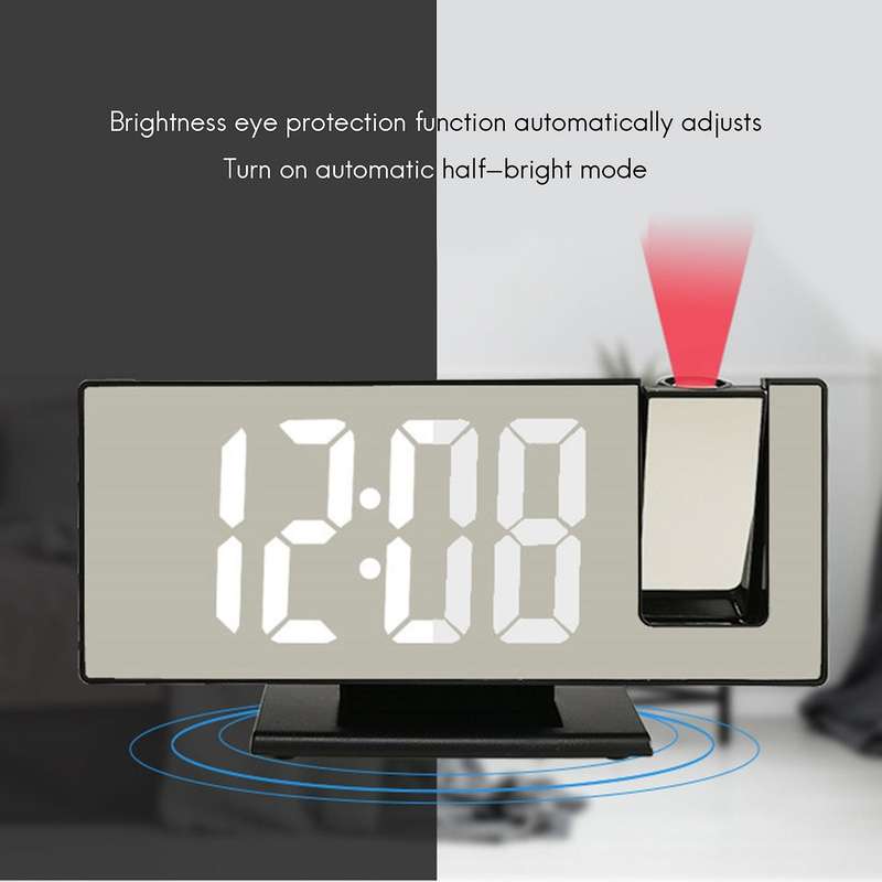 Digital Projection Alarm Clock 7.3 Inch Led Clock for Bedroom White