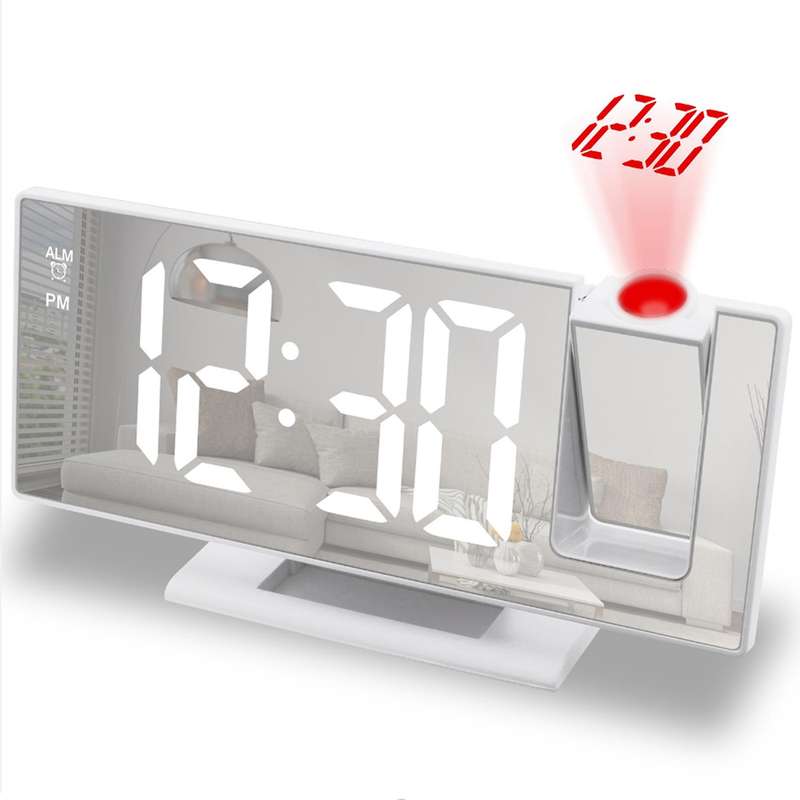 Digital Projection Alarm Clock 7.3 Inch Led Clock for Bedroom White