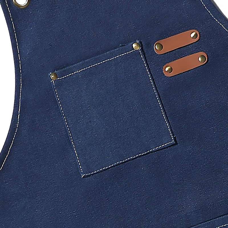Cotton Cross Back Apron with Adjustable Straps&pockets,m to Xxl(blue)