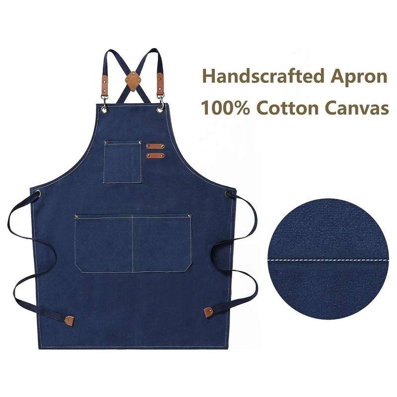 Cotton Cross Back Apron with Adjustable Straps&pockets,m to Xxl(blue)