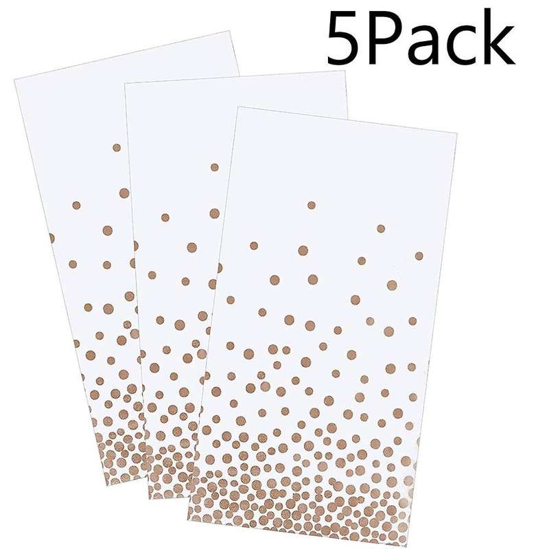 5 Pack Disposable Table Cloth, Dot Rose Gold Tablecloth, Confetti