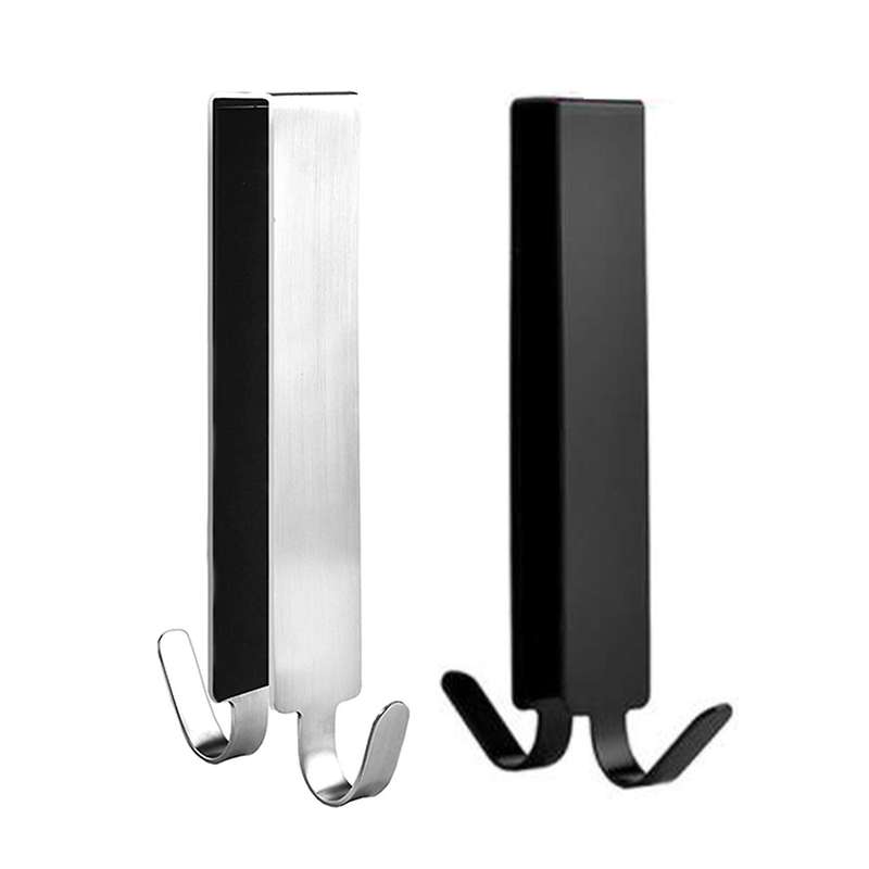 2 Pcs Shower Door Double-sided Hooks for Bathroom (black + Silver)