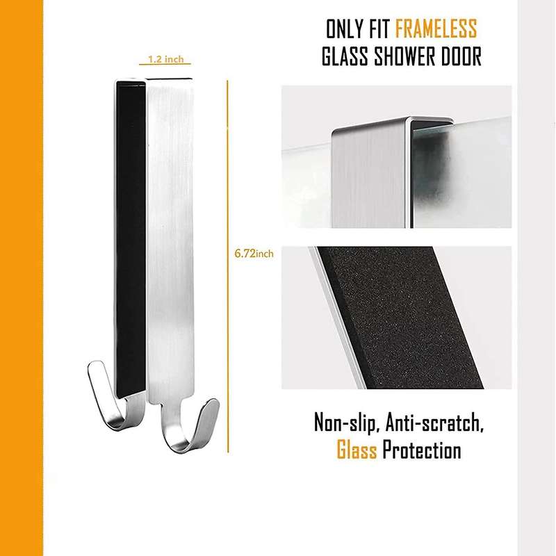 2 Pcs Shower Door Double-sided Hooks for Bathroom (black + Silver)