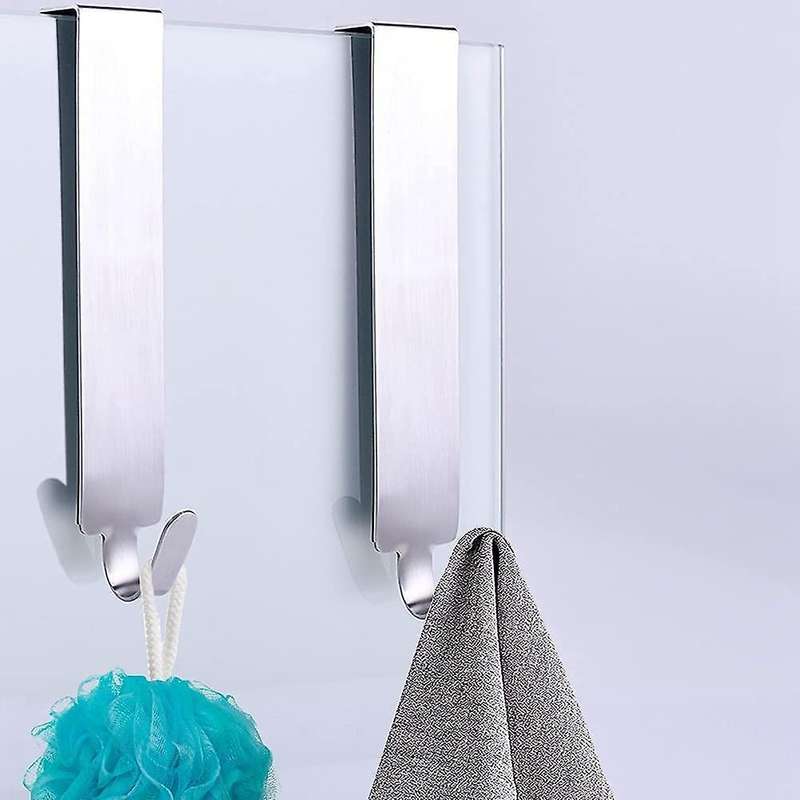 2 Pcs Shower Door Double-sided Hooks for Bathroom (black + Silver)
