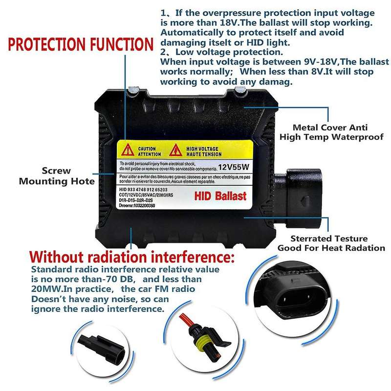 55w Hid Bi Xenon 12v Digital Ballast for H1 H3 H3c H4-1 H4-2 H7 9005