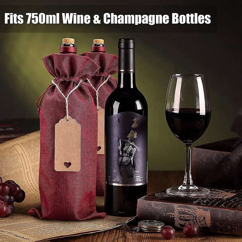 Burlap Wine Bags Wine Gift Bags, 12 Pcs Wine Bottle Bags