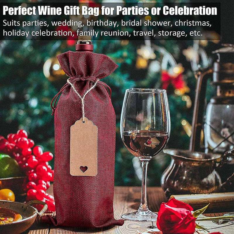 Burlap Wine Bags Wine Gift Bags, 12 Pcs Wine Bottle Bags