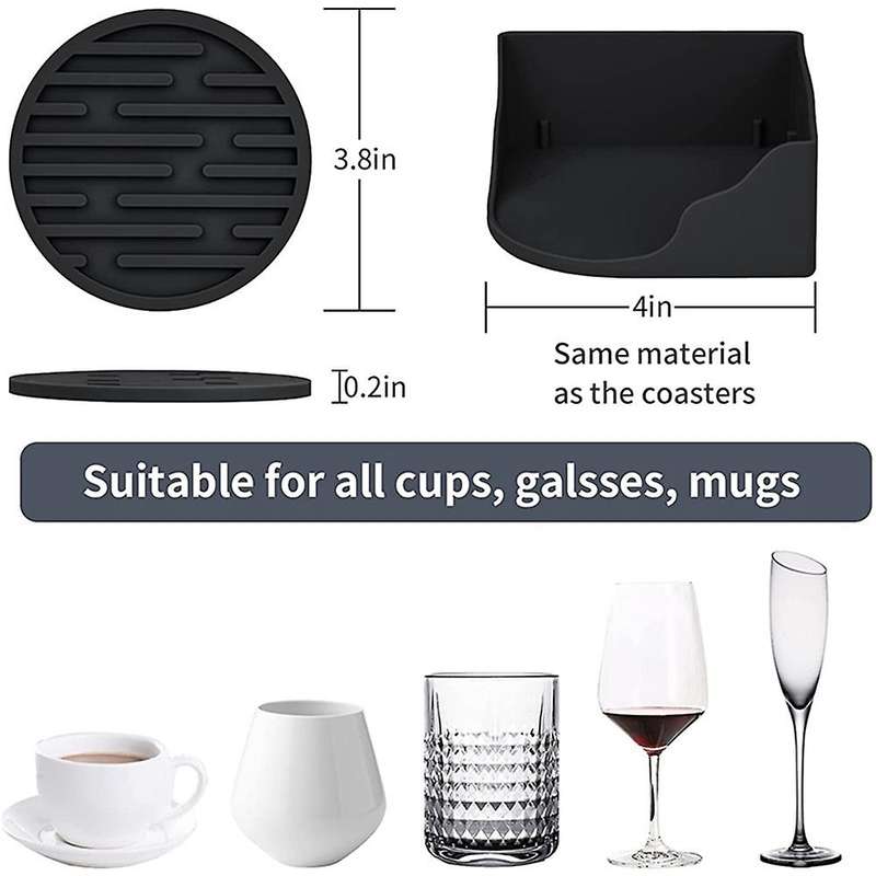 6 Pack Black Silicone Coasters, Coffee Table Wine Bottle Coasters