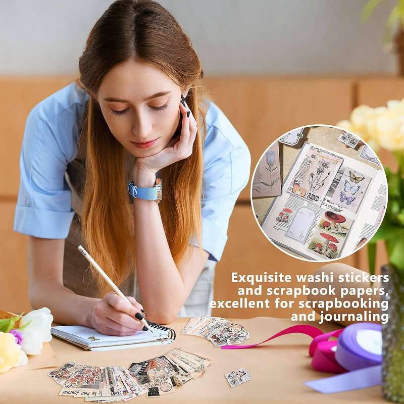 600 Pieces Vintage Stickers Journaling Paper Scrapbook Paper Stickers