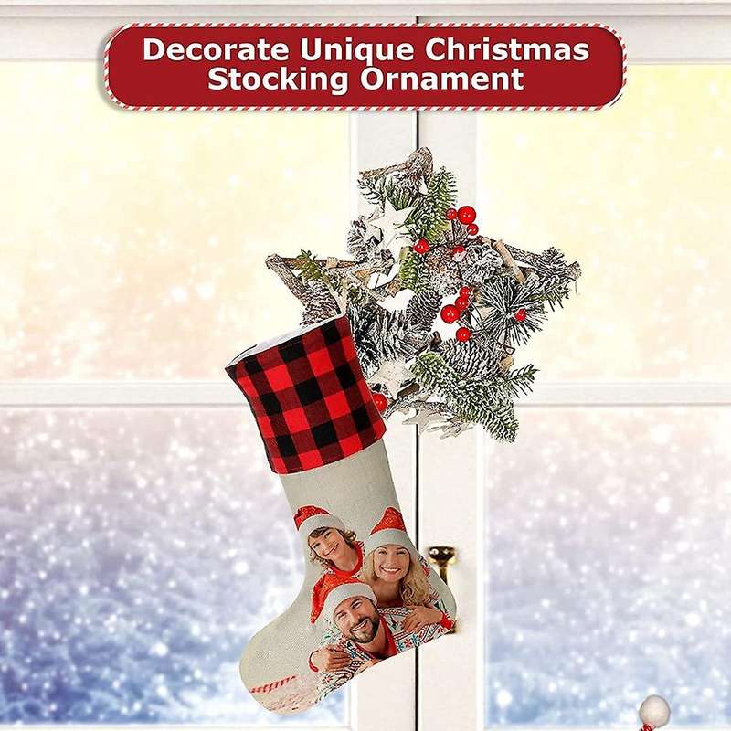 3 Pieces Sublimation Burlap Christmas Stockings for Xmas Tree Craft