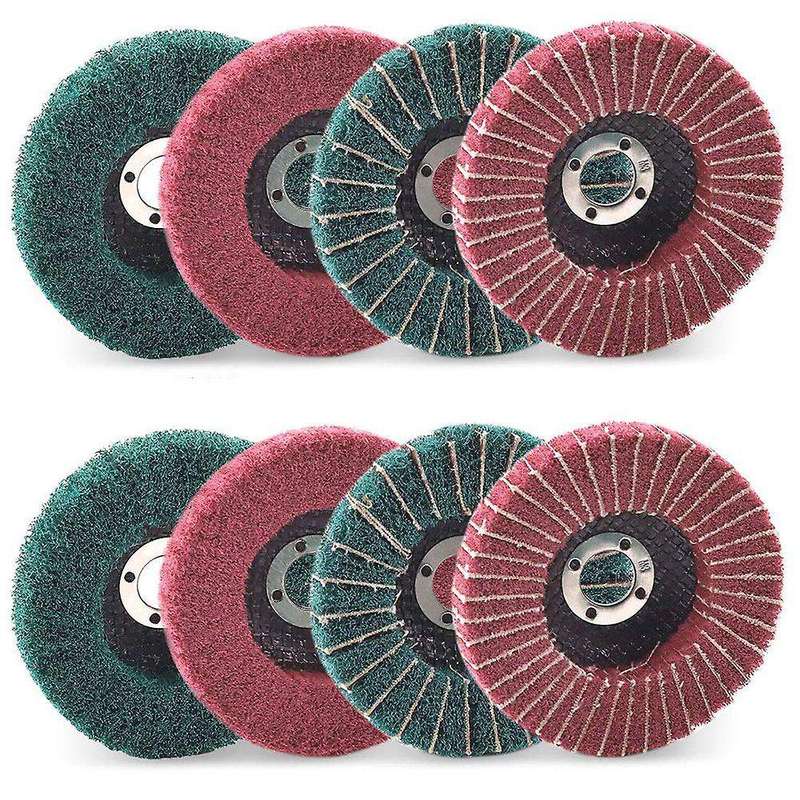 8pcs 4 Inch Red & Green Nylon Fiber Flap Discs Set for Angle Grinder