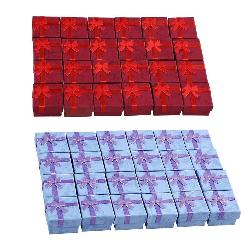 24 Pcs Ring Earring Jewelry Display Gift Box Bowknot Square Red
