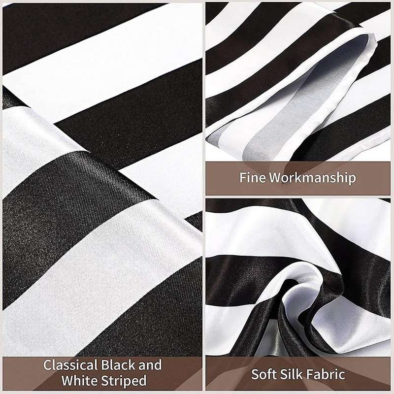 Striped Polyester Tablecloth for Family (black and White,4 Pieces)