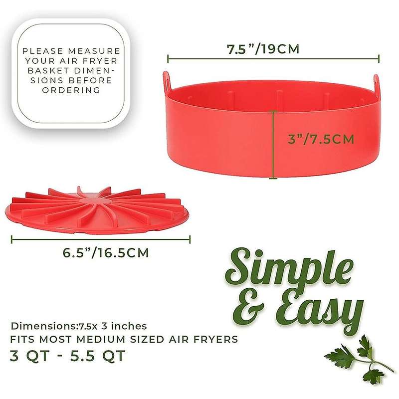 Air Fryer Silicone Pot, with Removable Base,accessories Red 7.5inch