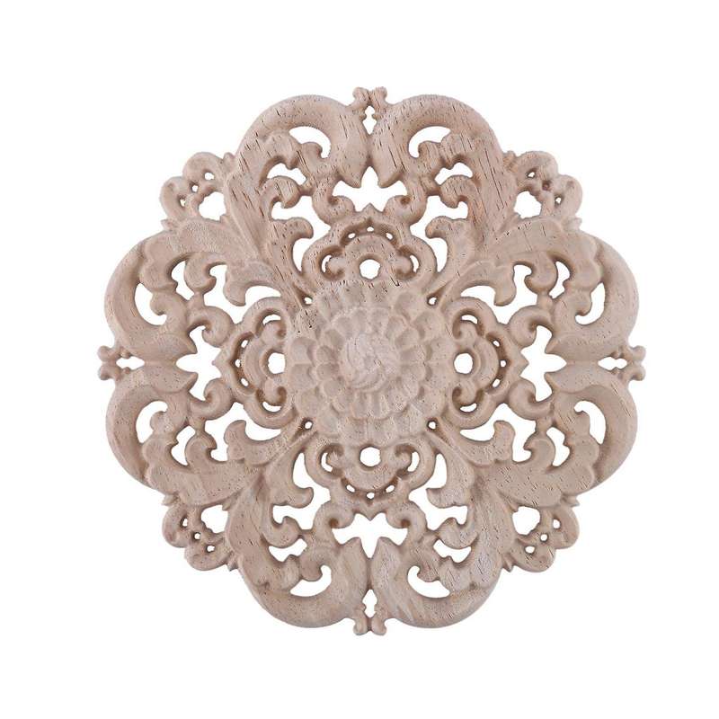 4pcs Furniture Carving Wood Ornament Window Diameter 15 Cm