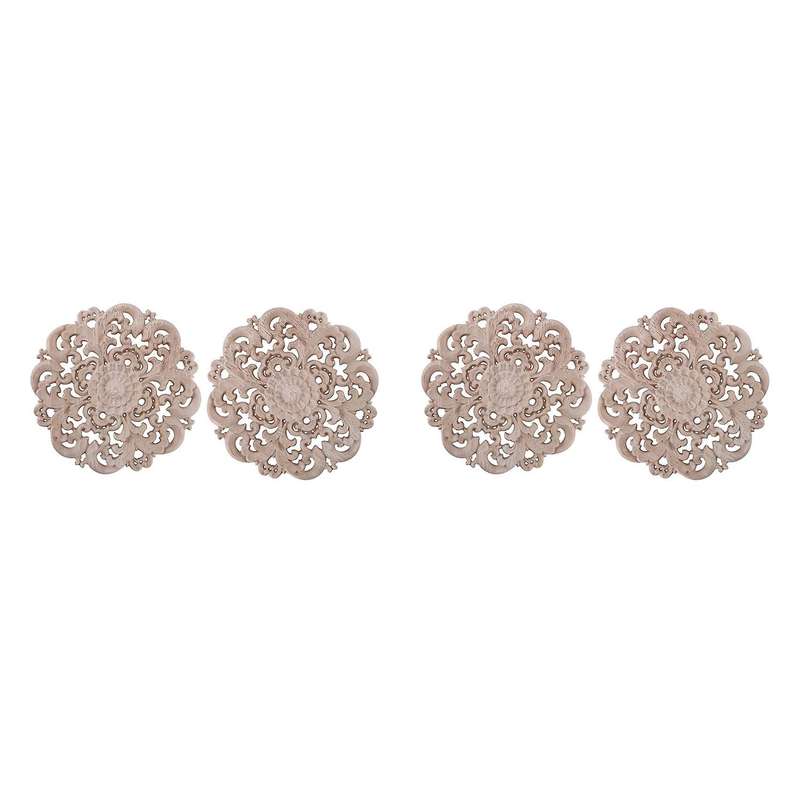4pcs Furniture Carving Wood Ornament Window Diameter 15 Cm