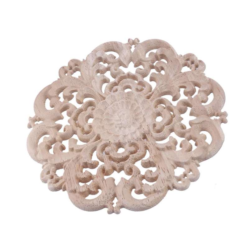 4pcs Furniture Carving Wood Ornament Window Diameter 15 Cm