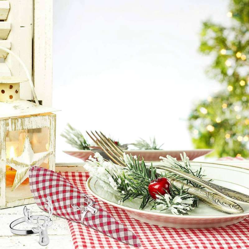 Deer Napkin Rings Retro for Christmas Party Decoration (silver,12pcs)