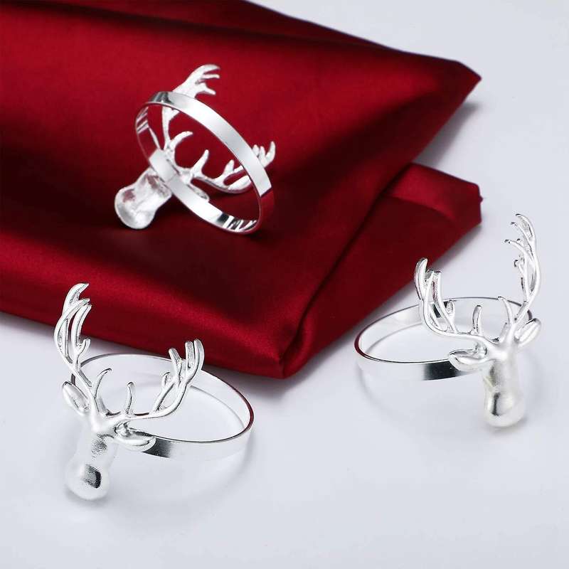 Deer Napkin Rings Retro for Christmas Party Decoration (silver,12pcs)
